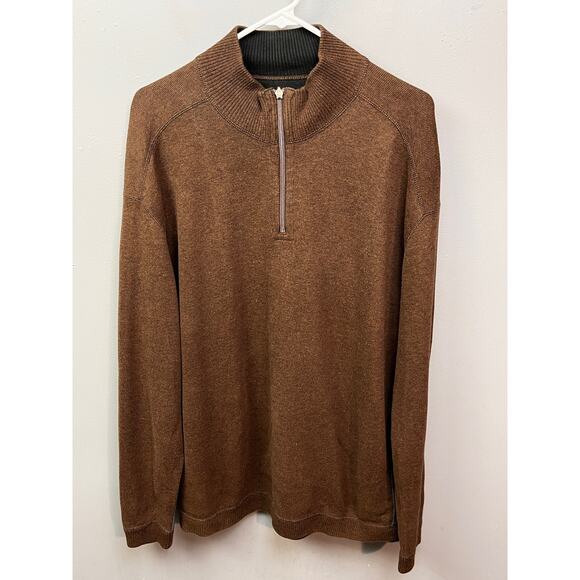 Tommy Bahama 1/4‎ Zip Pullover Sweater Mens large Brown blue stitching Vented - Picture 1 of 8
